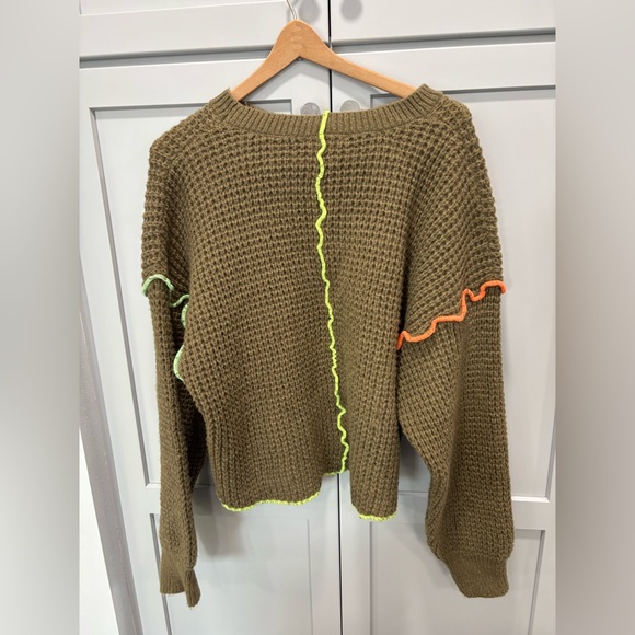 new in Sweaters - New In Brown Sweater with Neon Accents Size L NWOT